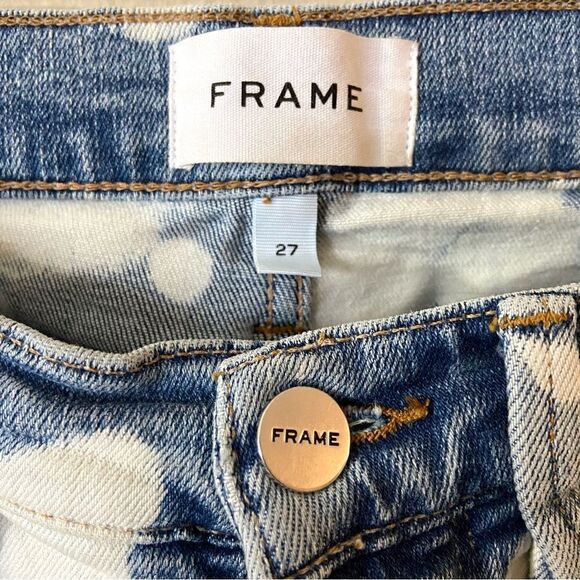 Frame Le Sylvie Blue Bleach Jeans Slender Straight Leg Splater Size 27 - Picture 7 of 8